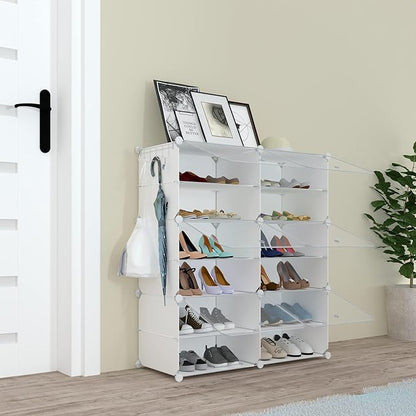 Shoe Rack Organizer, 24 Pair Shoe Storage Cabinet with Door Expandable Plastic Shoe Shelves for Closet,Entryway,Hallway,Bedroom,6 Tier