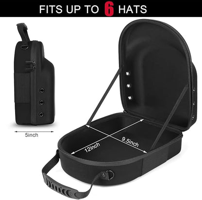 GERMUN Hard Baseball Hat Case with 6pcs Hat Hooks, Hat Carrier Travel Case with Adjustable Shoulder Strap, Hat Cap Case for 6 Baseball Caps - Perfect for Traveling (Black)