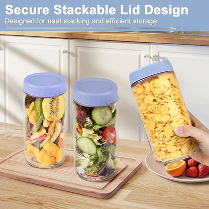 Overnight Oats Containers with Lids, 24oz Wide Mouth Mason Jars with Lids, 9 Pack Glass Jars with Airtight lid for Chia Pudding Yogurt Salad, Meal Prer Oatmeal Jars, Blue