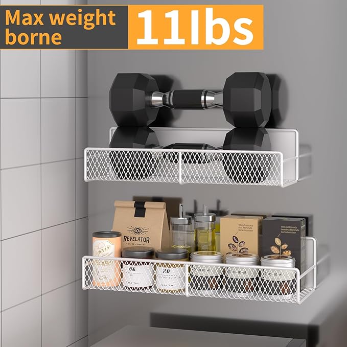 DTUQYX Magnetic Spice Rack for Refrigerator, 4 Pack 100% Metal Strong Magnet Fridge Shelves, Space Saving Spice Organizer, No Drilling Moveable Home Kitchen Laundry Room Storage Organization, White