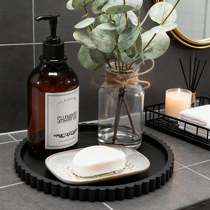 HighHerz Silicone Bathroom Countertop and Vanity Tray-10 Inch Round Silicone Bathroom Tray, Modern Bathroom Decor, Coffee Table Decor, Decorative Tray for Candle, Perfume, Plants (Black)