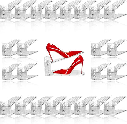 24 Pack Clear Shoe Slots Organizer - Adjustable Height 3.7''to 7.7'' Shoe stackers for a pair of shoes ,Shoe rack storage shoe space saver 50%,Easy to assemble shoe hold shoe organizer for cloest