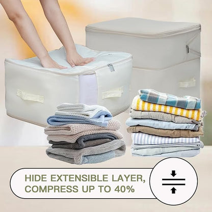Four Oxford Cloth Comforter Storage Bags - Space-Saving, Large Capacity, Washable, Suitable for Storing Blankets and Bedding, Beige Color