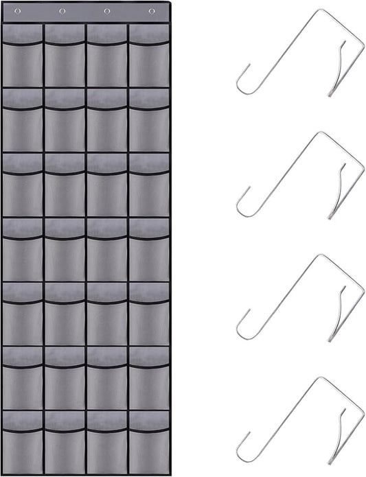28 Mesh Pockets Hanging Shoe Organizer, Over the Door Shoe Organizer，Closet Storage Holder for Back of Door Storage Holder for Back of Door(Grey)