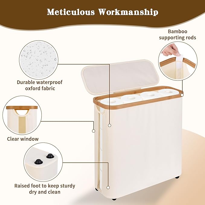 Toilet Paper Storage Basket with Lid - The Ultimate Bathroom Organizer, Free Standing Toilet Paper Holder for Up to 12 Mega Rolls, Toilet Tissue Storage Bin with Handle for RV Closet, Beige