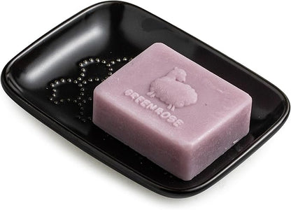 Gomakren Ceramic Soap Dish with Raised Scalloped Design, Versatile Soap Holder & Tray for Bathroom and Kitchen Sink, Prevents Soggy Soap, Modern Decor, Easy to Clean, Black (5.59" x 4.02")