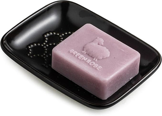 Gomakren Ceramic Soap Dish with Raised Scalloped Design, Versatile Soap Holder & Tray for Bathroom and Kitchen Sink, Prevents Soggy Soap, Modern Decor, Easy to Clean, Black (5.59" x 4.02")
