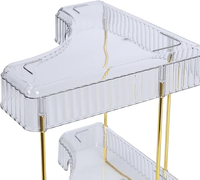BIRDROCK HOME 2-Tier Corner Cosmetic Organizer - Clear Shelves with Gold Hardware, Easy Assembly, Durable Design for Makeup, Perfumes, and Self-Care Products