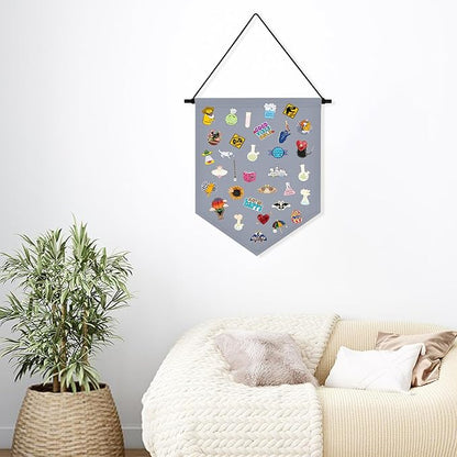 Wall Hanging Brooch Organizer Storage Board Colorful Enamel Pin Badge Canvas Display Banner Earrings Case Collection Holder 12.6x10in(Not Include Any Accessories) (Grey)