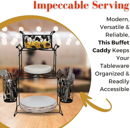 Chaffing Dish Buffet Set – 3-Tier Chaffee Buffet Set with Plate, Napkin and Silverware Holder – Buffet Caddy Plate Holder Organizer for Kitchen, Dining, Entertainment – Tiered Organizer