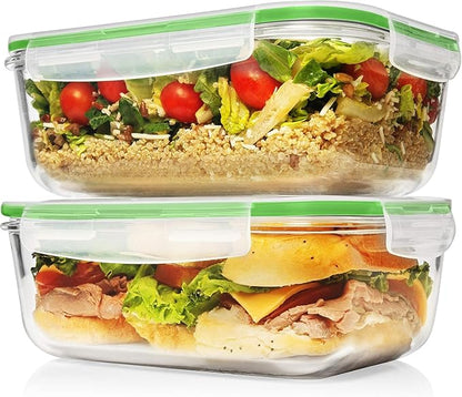 Razab 4 PC 1860ml / 63 Oz / 8 Cups Large Glass Food Storage Containers with Lids - Glass Meal Prep Containers for Roasting & Storing Leftover, Lunch Container with Lids, Microwave & Oven Safe