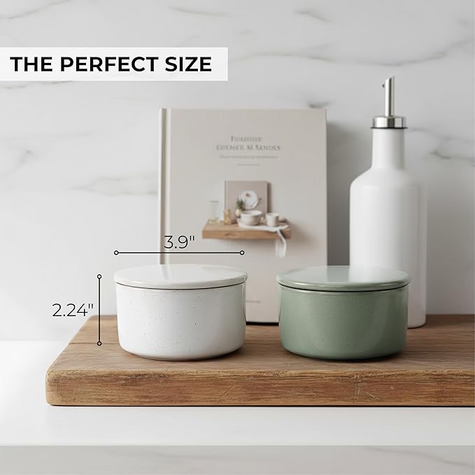KIBAGA Beautiful Ceramic Salt Cellar with Lid - Spacious Container for Your Kitchen Countertop Keeps Salt Flakes Dry & Fresh - A Decorative Box/Holder For Any Kitchen