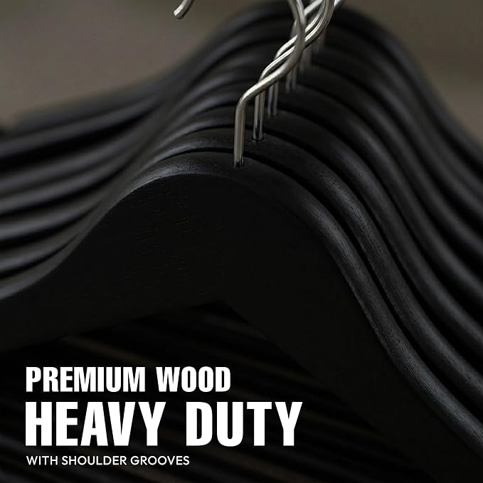Utopia Home Premium Wooden Hangers 30 Pack - Durable & Slim Coat Hanger - Suit Hangers with 360-Degree Rotatable Hook - Wood Hangers with Shoulder Grooves (Black)
