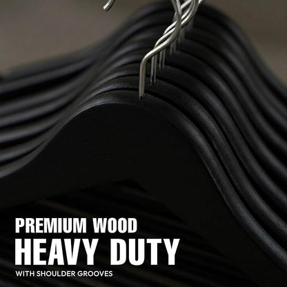 Utopia Home Premium Wooden Hangers 90 Pack - Durable & Slim Coat Hanger - Suit Hanger with 360-Degree Rotatable Hook - Wood Hangers with Shoulder Grooves (Black Color)