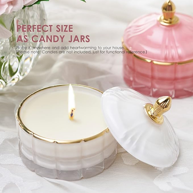 ALAMHI Decorative Candy Bowl Candy Jar with Lid, Candy Dish Storage Food Cotainers Jar, Glass Trinket Box Jewelry dish, Apothecary Jars Keepsake Boxes with Lids Modern Home Decor (White)