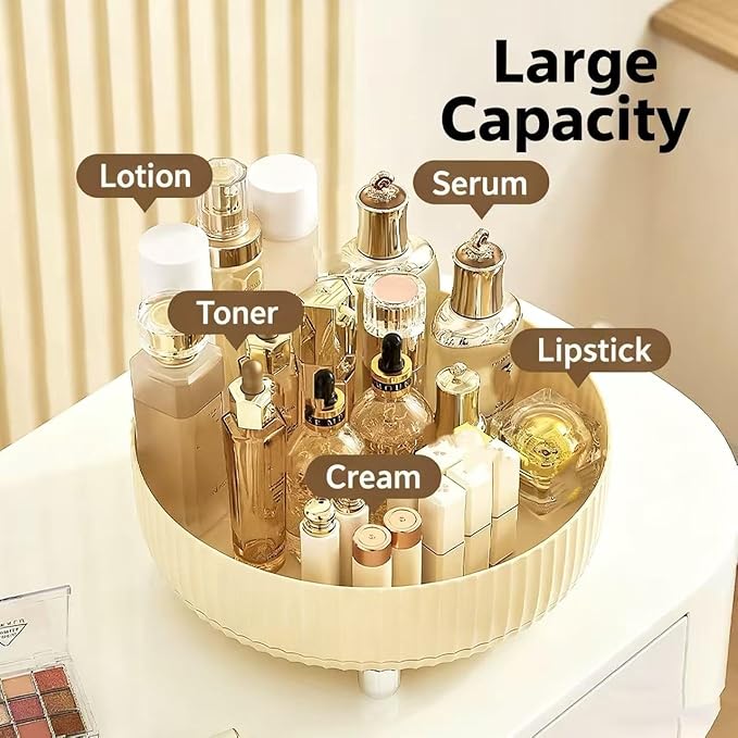 360°Rotating Organizer,Lazy Cosmetic Perfume Storage Organizer,Large-Capacity Round Display Box,Suitable for Bathroom Countertops,Dressers (Cream White)