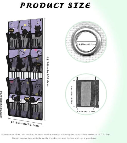 Cat Piano Hanging Shoe Organizer,Shoe Organizer Door Hanger with 12 Mesh Large Pockets,Behind Door Shoes Hang Holder Rack