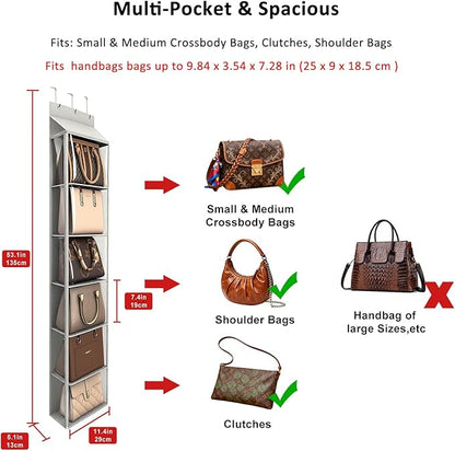 Lirex Over The Door Purse Organizer & Purse Shelf for Closet – Handbag Storage Organizer with Purse Hanger. Perfect for Scarves, Hats, and Leggings. S (11.8'' x 5'' x 51.6''), Light Grey