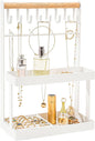 Lolalet 4-Tier Jewelry Organizer Stand with 12 Hooks, Necklace Bracelet Ring & Sunglasses Holder, Cute Metal Jewelry Storage Rack for Vanity, Dresser or Entryway, No Assembly -White