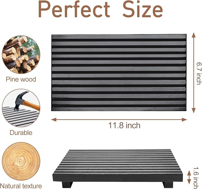 Black Wood Riser Display Stand for Bathroom Organizer Tray Kitchen Counter Decor Sink Accessories Decorative Wooden Pedestal for Kitchen Soap Tray Vanity Bathroom Counter Decor Dish Soap Holder