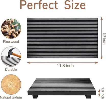 Black Wood Riser Display Stand for Bathroom Organizer Tray Kitchen Counter Decor Sink Accessories Decorative Wooden Pedestal for Kitchen Soap Tray Vanity Bathroom Counter Decor Dish Soap Holder