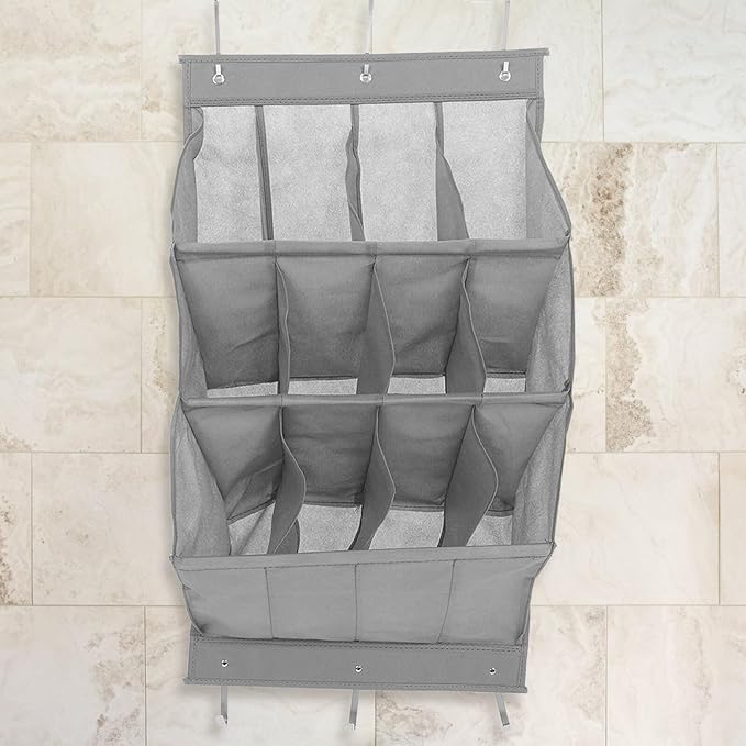 ARTIBETTER The Door Shoe Organizer with 12 Pockets, Wall Mounted Hanging Shoe Rack for Narrow Closet Doors, Grey Foldable Storage Bag for Sneakers, Sandals, and Accessories in Apartments