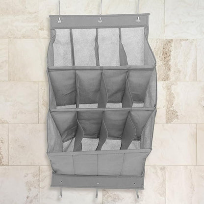 ARTIBETTER The Door Shoe Organizer with 12 Pockets, Wall Mounted Hanging Shoe Rack for Narrow Closet Doors, Grey Foldable Storage Bag for Sneakers, Sandals, and Accessories in Apartments