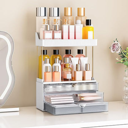 caktraie 12.2" W Makeup Organizer Drawers - 5 Tiers Bathroom Counter Organizer, Cosmetic Storage Drawer for Dresser Countertop and Bathroom Vanity for Large Skincare, Perfume, Clear
