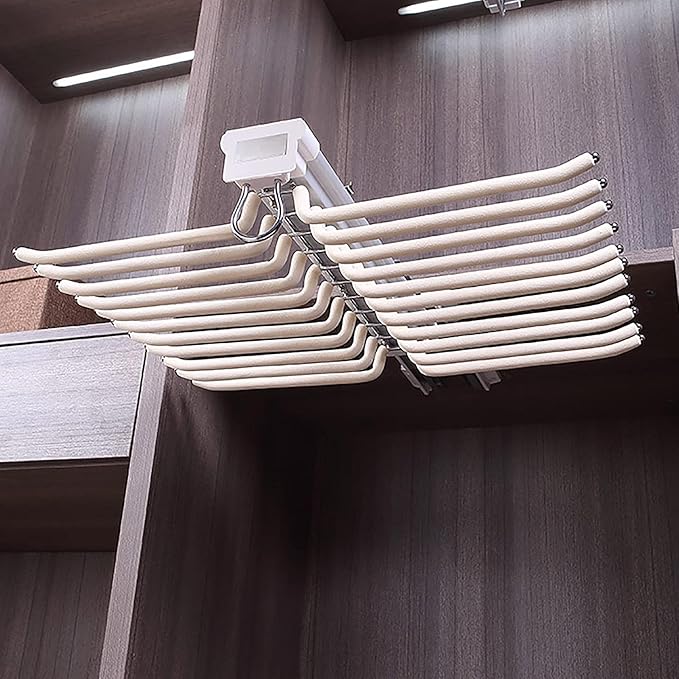 Pull Out Trousers Rack,Extendable Pants Holder,Cabinet Organizers Pants Rack Pant Hanger Rail Top Mount,for Space Saving and Storage,Beige
