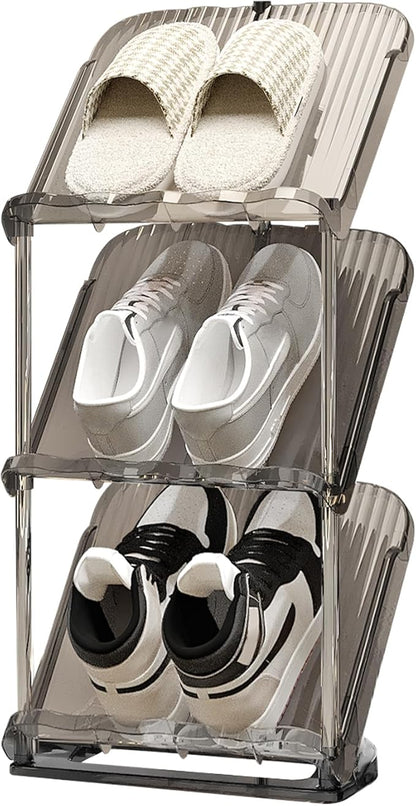 YYW Narrow Shoe Rack Vertical Shoes Rack for Entryway Corner Shoe Storage Organizer for Small Spaces Transparently Tall Slim Shoe Shelf for Front Door Entrance Living Room Grey 3 Layers