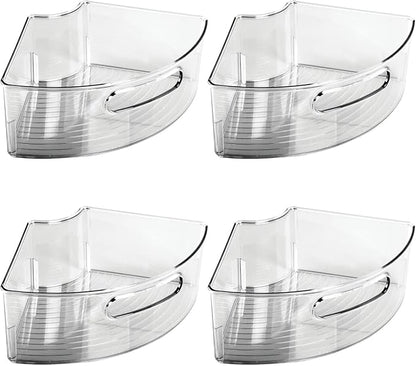 mDesign Plastic Lazy Susan Cabinet Storage Bin with Front Handle for Kitchen Countertop, Pantry, Shelf, Fridge Organization - Hold Food, Drinks, Snacks - Ligne Collection - 4 Pack - Smoke Gray