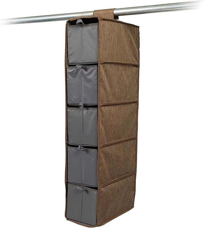Covermates Keepsakes Hanging Shoe Organizer Set - Heavy Duty Material, Sturdy Interior Shelves, Includes Trays with Dividers - Closet Storage, Brown Heather