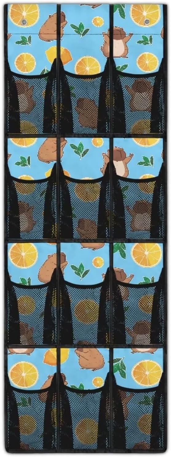 Blue Capibala Behind Door Shoe Organizer 12 Pockets Over The Door Shoe Organizer for Closet Space Saving Highland Cow Wall Hanging Storage