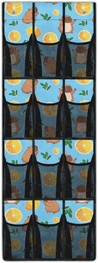 Blue Capibala Behind Door Shoe Organizer 12 Pockets Over The Door Shoe Organizer for Closet Space Saving Highland Cow Wall Hanging Storage