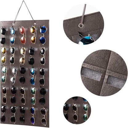 Sunglasses Organizer Storage- Hanging Eyeglasses Wall Pocket Mounted,Eyewear Display,25 Slots (Black, Large)