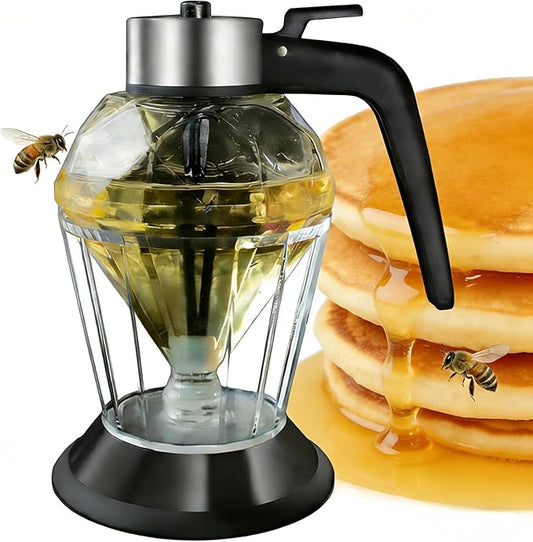 Honey Dispenser No Drip with Base, 6.8oz Glass Honey Jar pot with Handle, Syrup Dispenser for Coffee or Tea, Mess Free Honey Dispenser for Honey Syrup Olive Oil, Maple Syrup Honey Container
