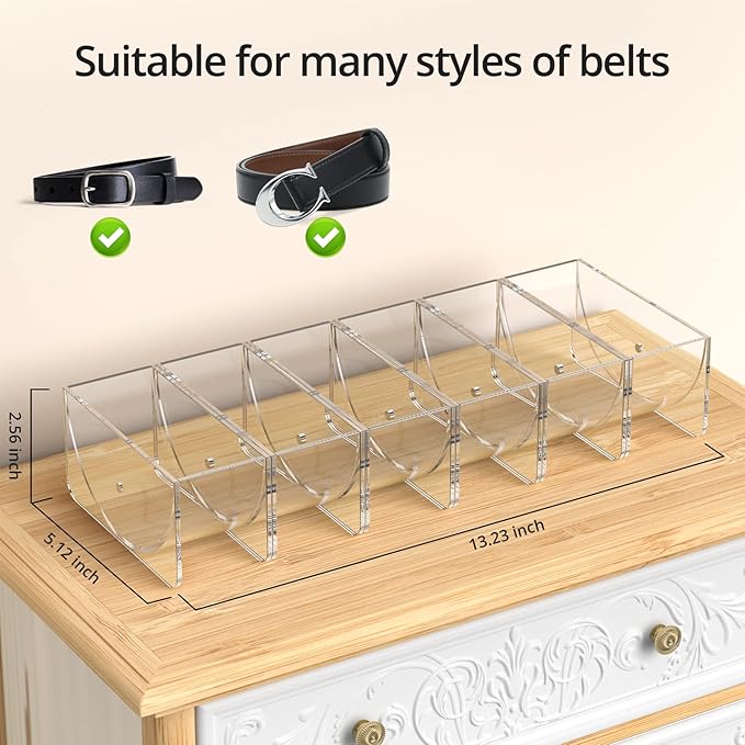 Belt Organizer, KDSKSC 6 Pack Acrylic Belt Storage Holder with Magnet, Detachable Storage Belt Container Clear Display Case for Closet and Drawer Belts Tie Bow Tie