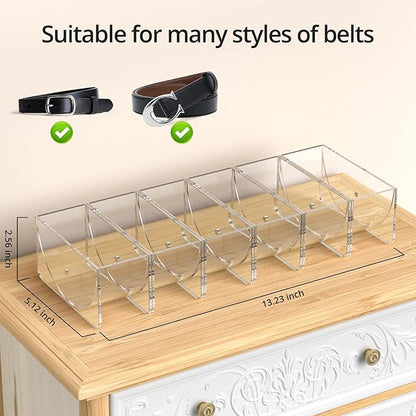 Belt Organizer, KDSKSC 6 Pack Acrylic Belt Storage Holder with Magnet, Detachable Storage Belt Container Clear Display Case for Closet and Drawer Belts Tie Bow Tie