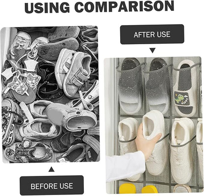 Shoe Hanger for Door 24 Mesh Pocket Over the Door Shoe Organizer Space Saving Hanging Storage Holder with Hooks 64x19 Inch White