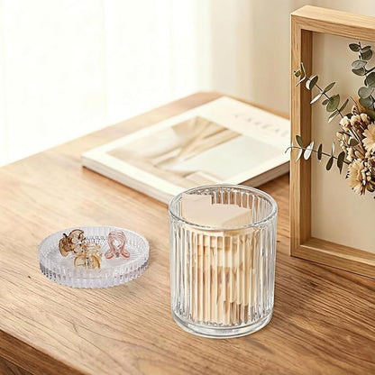 SheeChung Glass Qtip Holder Dispense, 4-Pack Apothecary Jars - Bathroom Accessories Organizer for Cotton Swabs, Balls, Pads Floss Picks -Bathroom Accessories Decor