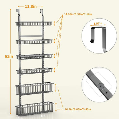 Moforoco 6-Tier Over The Door Pantry Organizer, Pantry Organization and Storage, Black Hanging Basket Wall Spice Rack Seasoning Shelves, Home & Kitchen Laundry Room Bathroom Essentials accessories