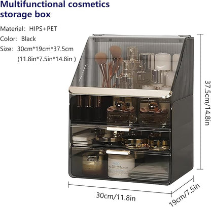 DASITON Dustproof MultiLayer Makeup Brush holder Organizer,Makeup Brush Holder,Makeup Organizers,Large Capacity Desktop Storage Box with Drawer,for Beauty Products...（Grey)