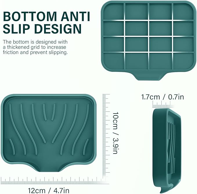 Silicone Soap Dish with Drain, SAISN Kitchen Soap Tray for Shower 2 Pack Self Draining Soap Dish Soft Bathroom Soap Holder for Kitchen Sink Flexible Portable Soap Saver, Green