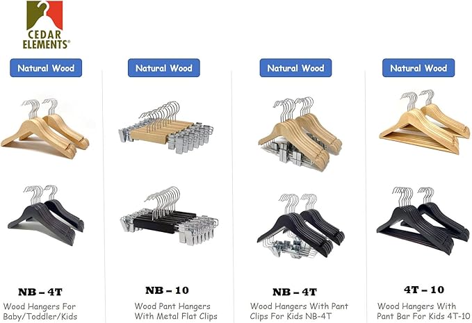 Kids Hangers (Natural Wood, Kids Pant Hangers NB-10)