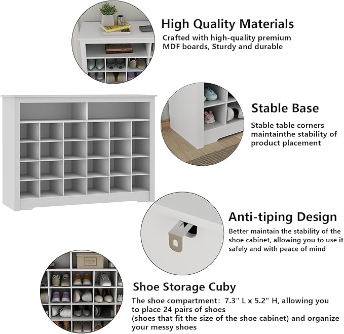 Gyfimoie 5-Tier Storage Cabinet for Entryway, Modern Shoe Rack with 26 Cubbies, Freestanding Shoe Organizer with 24 Pair Shoe Storage Cabinet for Hallway,Bedroom,Living Room(White