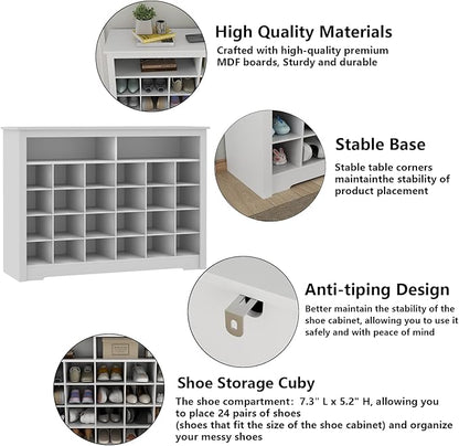 Gyfimoie 5-Tier Storage Cabinet for Entryway, Modern Shoe Rack with 26 Cubbies, Freestanding Shoe Organizer with 24 Pair Shoe Storage Cabinet for Hallway,Bedroom,Living Room(White