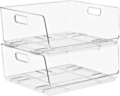Sorbus Stackable Storage Bins Open Front - Clear Storage Bins - Pantry Bins for Storage and Organization - Acrylic Stackable Bins for Kitchen - Clear Pantry Organizer Bins (Large 2 Pack)