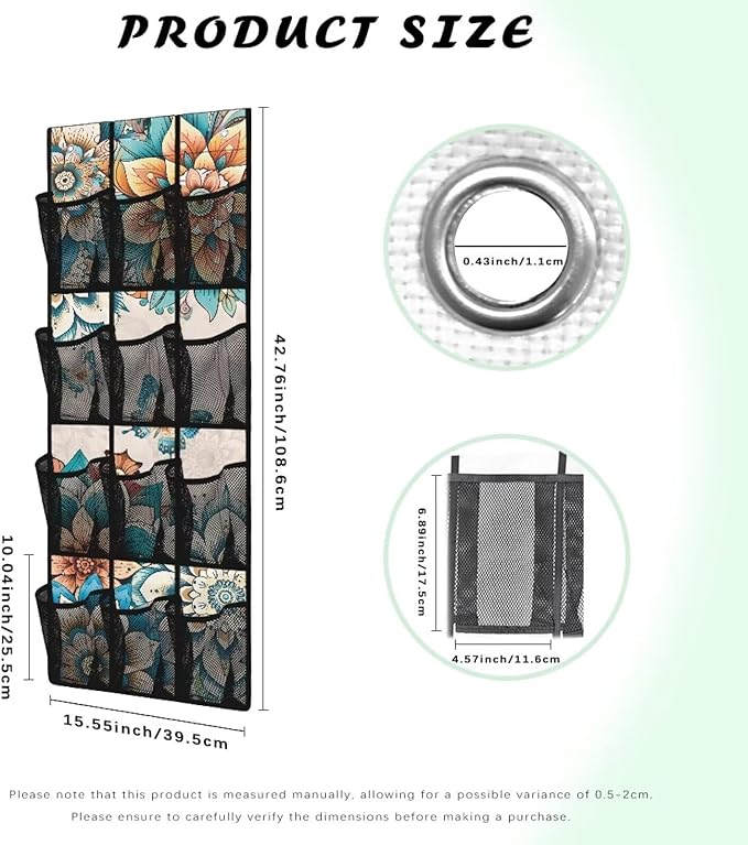 Mandalas Over The Door Shoe Organizer 12 Pockets Over The Door Hanging Organizer for School Butterfly Shoe Holder Hanger Space Saving Wall Hanging Storage