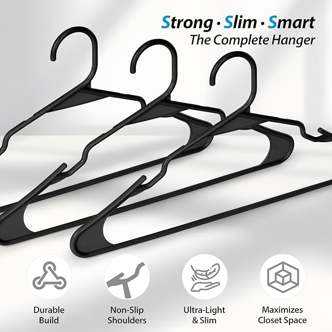 Plastic Hangers, Space Saving Clothes Hanger, Durable and Strong Closet Organizers and Storage (Black, 30 Pack)