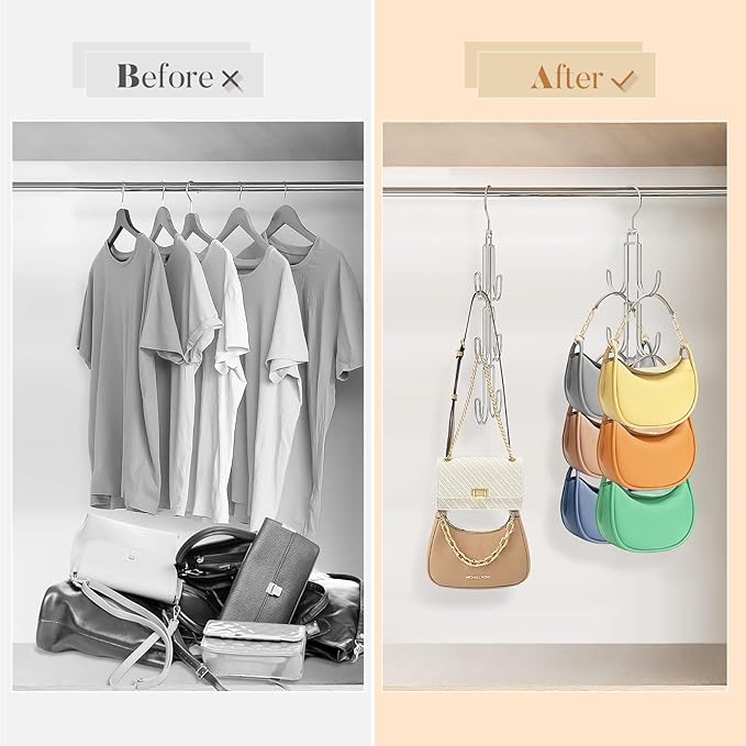Purse Hanger Organizer for Closet 4 Pack, Metal Purse Rack for Closet Space Saving Handbag Holder Storage Closet Rod Hook for Hanging Bags, Purses, Handbags, Belts, Scarves, Hats, Ties(Silver)